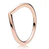 Anillos de racimo Auténtico 925 Anillo de plata esterlina Rose Golden Shine Wish Bone Set con cristal para mujeres Regalo Joyería de moda