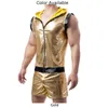 Costumes pour hommes Mens Gold Brillant Serré Cuir Débardeurs Boxer Briefs Shorts Clubwear Set Costume Nightclub Stage Party Vestes Costume