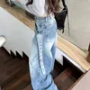 Jeans femininos mulheres cintura alta s calças para mulheres perna reta com bolsos calças médio hippie boa qualidade tamanho x grande legal xxl