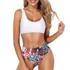 Kvinnors badkläder Kvinnor Två bit Scoop Neck Bikini Crop Top High Cut Baddräkt Sportig midja Badande Biquinis Beach Kvinna