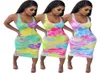 Women tie dye dresses Sleeveless Midi SKirts trendy Bodycon dress Sexy Summer Clothing Plus size S2XL colorful long skirt skinny 1310636