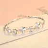 Pulsera de oro blanco de 14K con forma de trébol de la suerte de circón, cadena de cristales para mujer, regalo de San Valentín, fiesta de boda, joyería bonita de 20cm