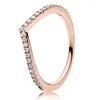 Anillos de racimo Auténtico 925 Anillo de plata esterlina Rose Golden Shine Wish Bone Set con cristal para mujeres Regalo Joyería de moda