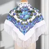 Lenços estilo étnico impressão floral xale russo cachecol nacional senhora borla lenço feminino quadrado cobertor pescoço envoltório