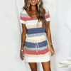 Amazon Striped Casual Dresses Womens V Neck Drawstring Short Sleeve Dress