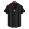 Herren-T-Shirts, weiches Oberteil, stilvolles Sommerhemd mit Stehkragen, Manschettenknöpfen, Slim-Fit-Design für Freizeit- oder Geschäftskleidung