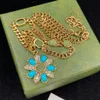 Blaue Blumenform Strass Anhänger Halsketten Antik Bronze Kette Luxus Halskette Modemarke Designer für Frau Mädchen Damen W203q