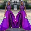 2022 macacões roxos vestidos de baile com trem destacável alta pescoço renda appliqued grânulo vestidos de noite luxo vestidos de festa africanos pr282c
