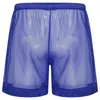 Badkläder Mens Lingerie SeaThrough Mesh Loose Lounge Boxer Shorts Manliga Transparents Underwear Nightwear 240305