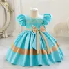 Summer Kids Girl Party Dress Oneck Little Piano Performance Big Bow Short Sleeves Satin Finish Princess Dresses H103 240223