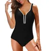 Costume da bagno da donna Bikini da spiaggia Costume da bagno da donna Plus Size Profondo scollo a V Costume intero Estate Tinta unita Push Up Sport Sexy