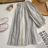 Blouses pour femmes 2024 Corée Chic Summer Femme Femme Vertical Stripe O-cou bulle courte à manches courtes