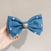 Fermagli per capelli Forcina Fiocco in denim Blu freddo Squisito strass Cuore Mollette Gioielli Copricapo Scrunchie Regalo