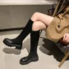 2024 Женские ботинки на платформе из искусственной кожи, женские ботинки на молнии на плоской подошве, модные зимние ботинки до колена на высоком каблуке