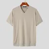 T-shirt da uomo INCERUN Top 2024 Stile coreano Uomini belli T-shirt allentate con scollo a V Casual Confortevole Solid All-match Manica corta Camiseta