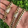 Kettingen Hip Hop 12MM 14MM Iced Out Strass Sluiting Miami Ketting Heren 316L Rvs Cubaanse Link Chain kettingen Voor Mannen Jew237C