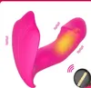 Kelebek Çift Uzaktan Kumanda Vibratör Kadın Vajina Cep Kedi Seks Oyuncakları Kadın İçin Görünmez Giyilebilir Yapay penisi Vibrator2252174