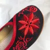 Veowalk ayçiçeği işlemeli kadın tuval bale daireler ayak bileği kayış bayanlar rahat pamuk Çin nakış balerin ayakkabıları 240307
