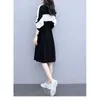Casual Dresses Fashion Stand Collar Zipper Shirring Lace Up Bow Female Clothing 2024 Spring Summer Loose Korean Midi Dress