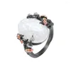 Wedding Rings YWOSPX Vintage Black Gold Color Ring White Fire Opal Flower For Woman Gifts Engagement Statement Size 5-11 Y32080
