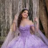 Лавандовое милое бальное платье Quinceanera платье с аппликациями из бисера платья для дня рождения 3D цветы с оборками сладкий 16 15 Robe De Ball