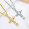 Bijoux de luxe Hip Hop Rock Cross Collier en or jaune 14 carats pour hommes Rap Chaîne cubaine Pendentif Religion chrétienne Vintage Bijoux d'amitié Cadeaux