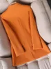 النساء السترة الرسمية للسيدات أنثى برتقالية أسود أخضر بلون طويل الأكمام طويلة الصدر معطف السترة معطف لخريف شتاء 240227