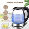 1,7L 220V Wasserkocher Edelstahl Glas Gesundheitsschutztopf Elektrischer Warmwasserbereiter mit blauem LED-Licht Küchengeräte 240228