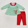 Zestawy odzieży hurtowe maluch dzieci długie rękawy zielone kropki ruffing Tunik Bress Dzieci strój Baby Girl Tree Bell dolne spodnie Boże Narodzenie