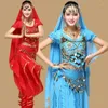 Scenkläder 4st/Set Women Belly Dance Costumes Woman Dress Adult Bellydance Lady Clothes Top Kirt Belt Veil