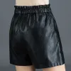 Shorts Breites Bein PU-Lederhose Shorts Damen Schwarz Herbst Winter Hohe Taille Ledershorts Damen Plus Größe 4XL 5XL Stretch-Shorts Damen