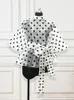 Etnische kleding Sexy doorzichtige blouse en tops Polka dot sjerpen Taille Slanke ruches Blouses Hoge kraag Rits Organza Top 2024 Mode