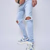 Men's Jeans Ripped Relaxed Solid Straight Leg Comfort Stretch Denim Trousers For Man Hole Slim Pants Ropa De Hombre