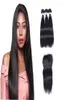 Brazilian Straight Hair Weaves 3 Bundles with Closure Middle 3 Part Double Weft Human Hair Extensions Dyeable 100gpc8164674