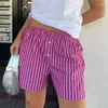 Shorts pour femmes Chic Femmes Loose Fit 90s Vintage Rayé Taille Haute Pantalon de salon Y2K Streetwear Pyjamas d'été Bas Boyshorts