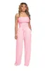 Vrouwen sexy off-shoulder jumpsuits bandeau strapless wijde pijpen lange broek losse tube top romper met zakken