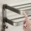 Folding Bath Towel Holder Movable Wall Mounted With Hook Rail Shower Rack Aluminum Hanger Bathroom Accessories 240304