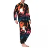 Nachtkleding voor heren Zonsondergang gevlekte herfststippen Print Casual oversized pyjamasets Heren met lange mouwen Leuke slaap Grafische nachtkleding