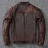 Vintage jaune marron véritable peau de vache veste en cuir véritable hommes moto manteau hommes Biker vêtements printemps automne asiatique taille 6XL 240229