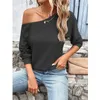 Kvinnors blusar Autumn Diagonal Shoulder Collar Simple Blus 2024 SEXY Women Casual Solid Color Long Sleeve Tops Hollow Out Loose Shirts