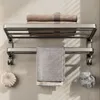 Folding Bath Towel Holder Movable Wall Mounted With Hook Rail Shower Rack Aluminum Hanger Bathroom Accessories 240304