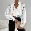 Kvinnors blusar kvinnor löst fit skjorta geometriska blommor tryck chic för elegant kontor lady höst