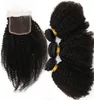 7A Menselijk haar geweven Braziliaanse Afro Kinky Krullend Met Sluiting Midden Driedelige Vetersluiting Met Bundels 7755539