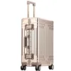 100% Aluminum-magnesium Boarding Rolling Luggage Business Cabin Case Spinner Travel Trolley Suitcase With Wheels Suitcases298s