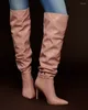 Stövlar enda tillverkare kvinnor pekade tå rosa över knähögstövel stilett stretch kvinna höst vinter mode stora storlekar