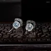 Boucles d'oreilles en calcédoine bleue naturelle, carré Transparent exquis pour femmes, bijoux de fiançailles et de mariage