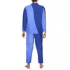 Men's Sleepwear Two Tone Ocean Pajamas Man Blue Texture Comfortable Daily Spring Piece Casual Loose Oversized Custom Set