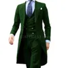 Senaste design Long Coat Men Suits 3 Pieces Royal Blue Slim Fit Formal Classic Groomsmen Wedding Dress Trajes de Hombre 240307