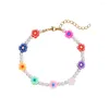 Charm Bracelets Bohemia Geometric Colorful Flower Resin Pendant Tassel For Women Vintage Imitation Pearl Adjustable Jewelry