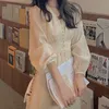 Abito da festa con paillettes stile coreano Abito da sposa vintage con maniche lunghe a sbuffo francese da donna elegante con scollo a V 20586 240226